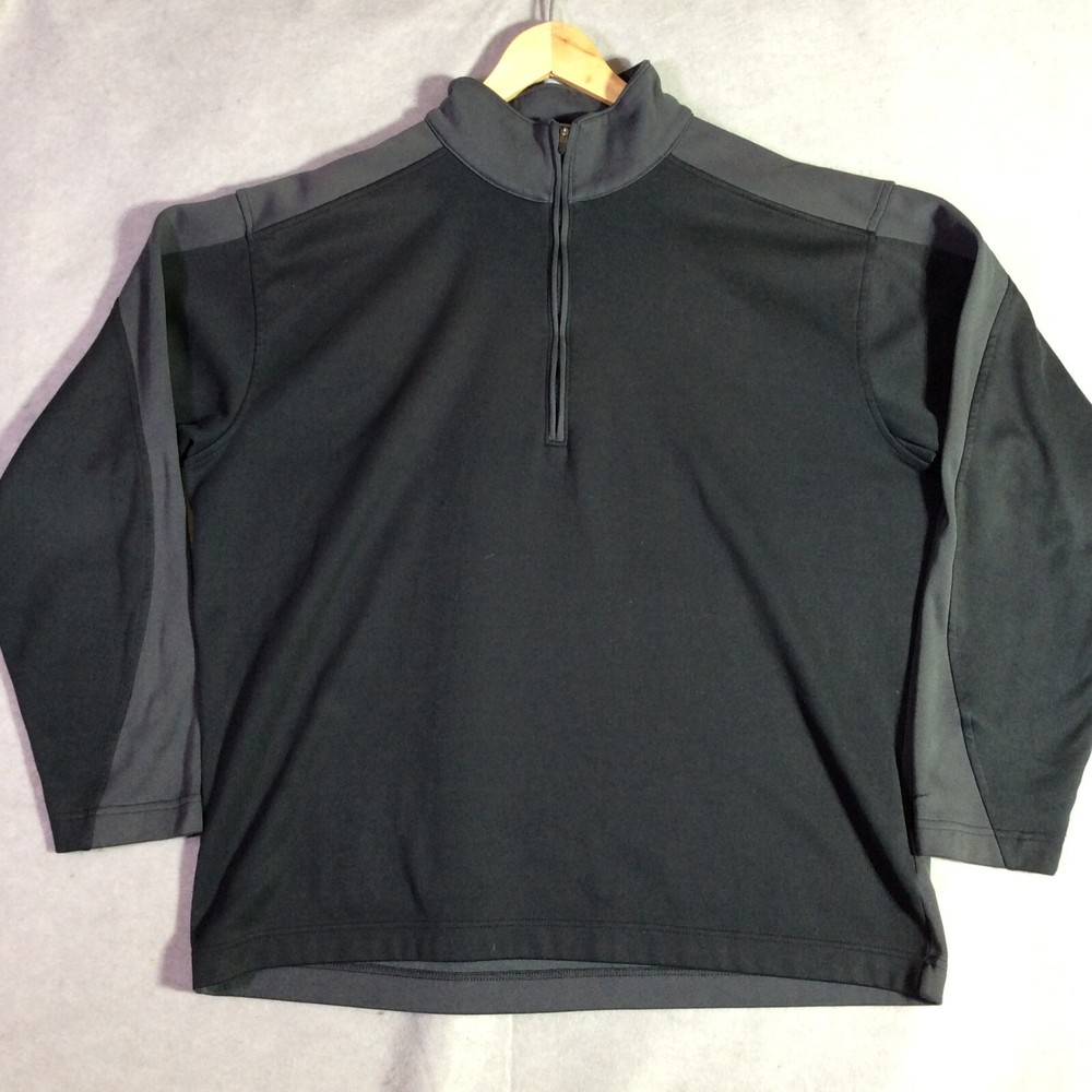 Vintage Nike Golf Dri-Fit Pullover Mens XL Black Gray 1/4 Zip Fleece Swoosh Logo