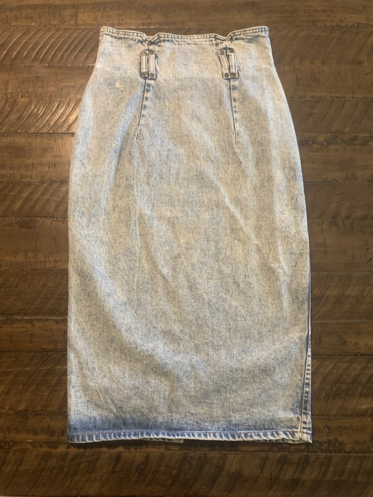 Vintage Zena 80s High Waist Acid Wash Denim Pencil Skirt 28”Waist 30” Long Slit