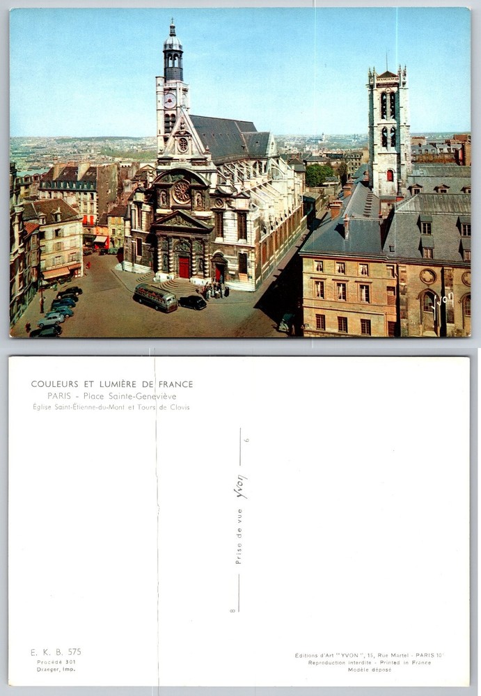 Vintage Paris Saint-Étienne-du-Mont Church Clovis Tower Yvon Postcard