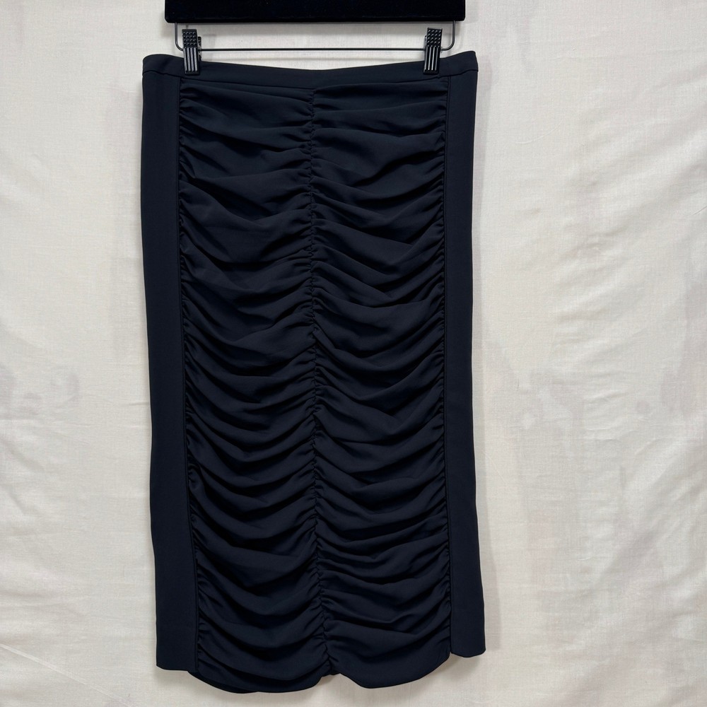 BCBG Maxazria Skirt Womens M Black Ruched Pencil Midi Stretch Zip