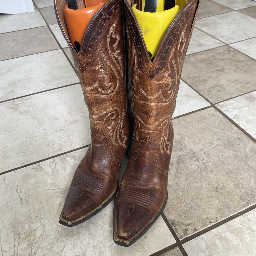 Ariat Western Cowboy Boots 9.5B Brown Leather Square Toe Distressed Look