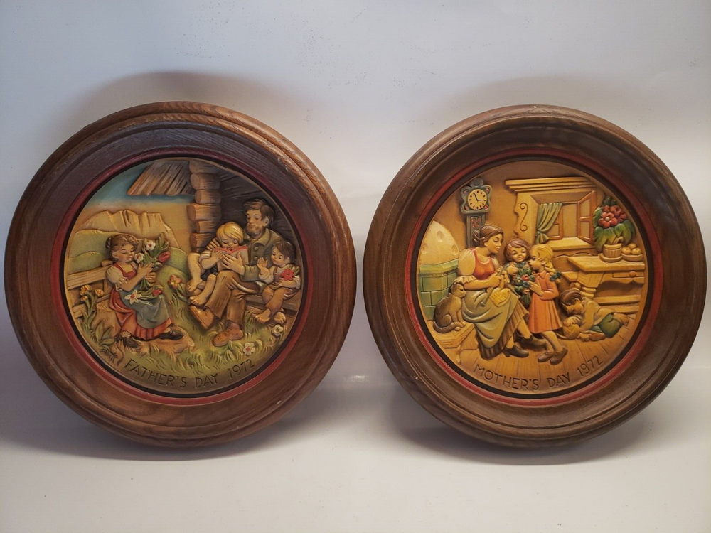 ANRI of Italy~Carved Wood 1972 MOTHER'S DAY & FATHER'S DAY~Wall Hanging Hand-