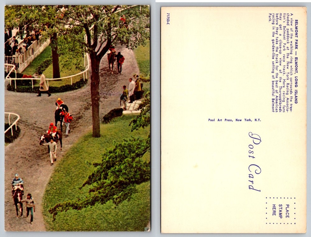 Belmont Park Paddock Postcard Elmont Long Island NY Horse Racing Paul Art Press