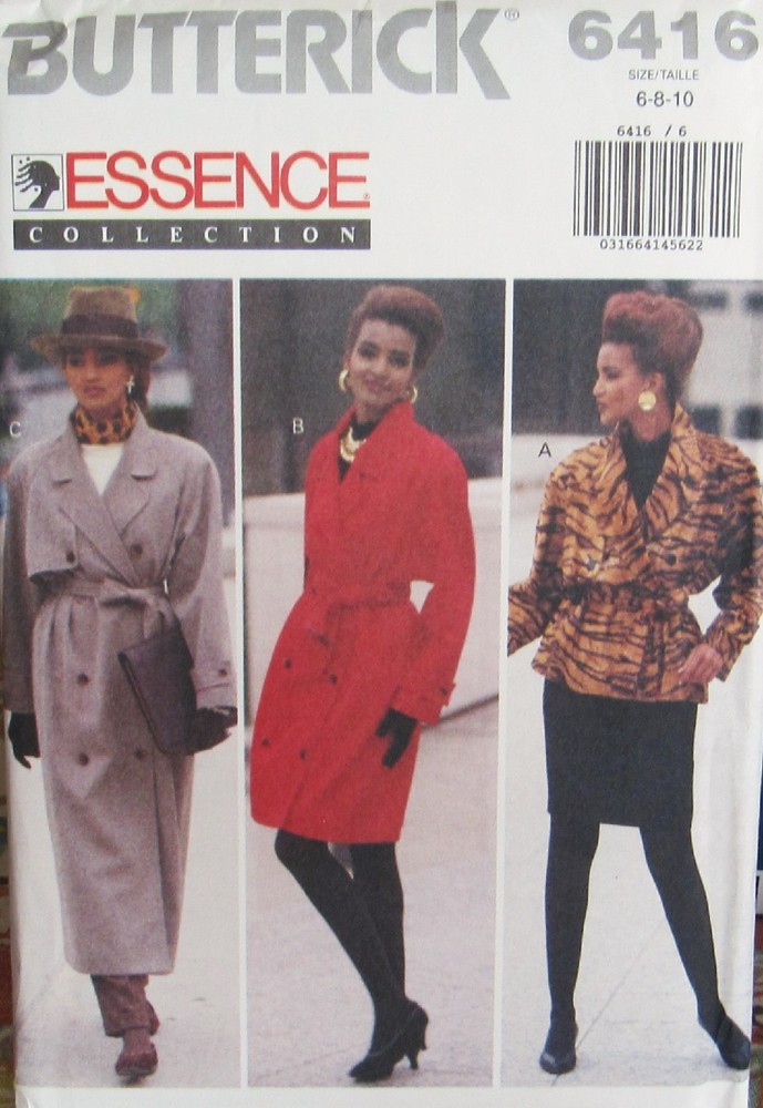 VTG 90s Butterick 6416 Essence Womens 6-10 TRENCH COAT Jacket Slim Skirt Pattern