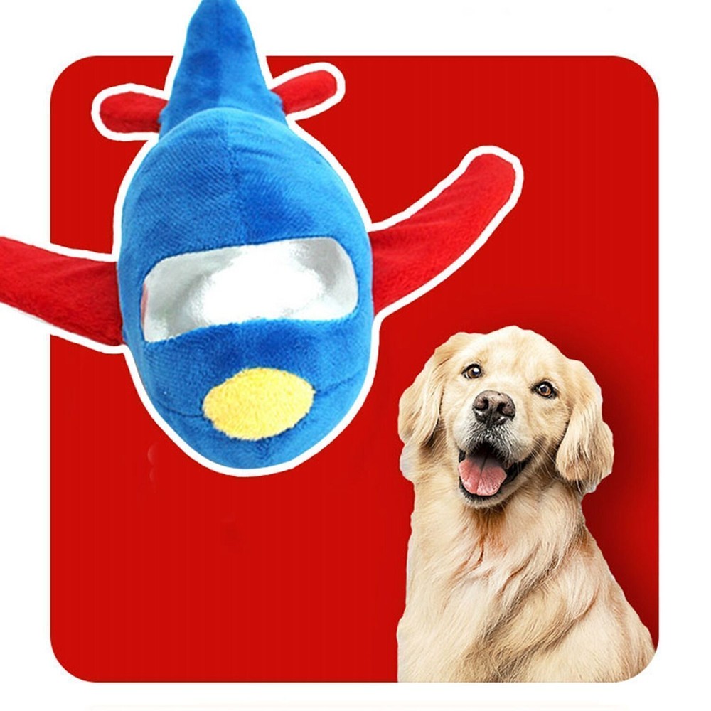 Avión de felpa para masticar mascotas resistente a mordeduras juguete chirriante reducción interactivo de la ansiedad