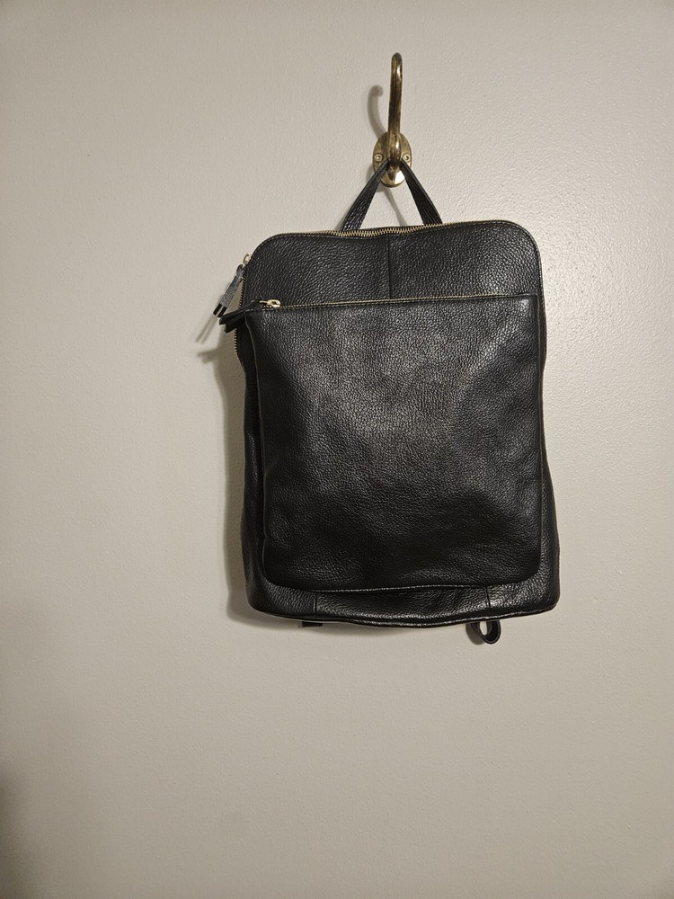 L CREDI Black Pebbled Leather Convertible Backpack Shoulder Bag Handbag Italy