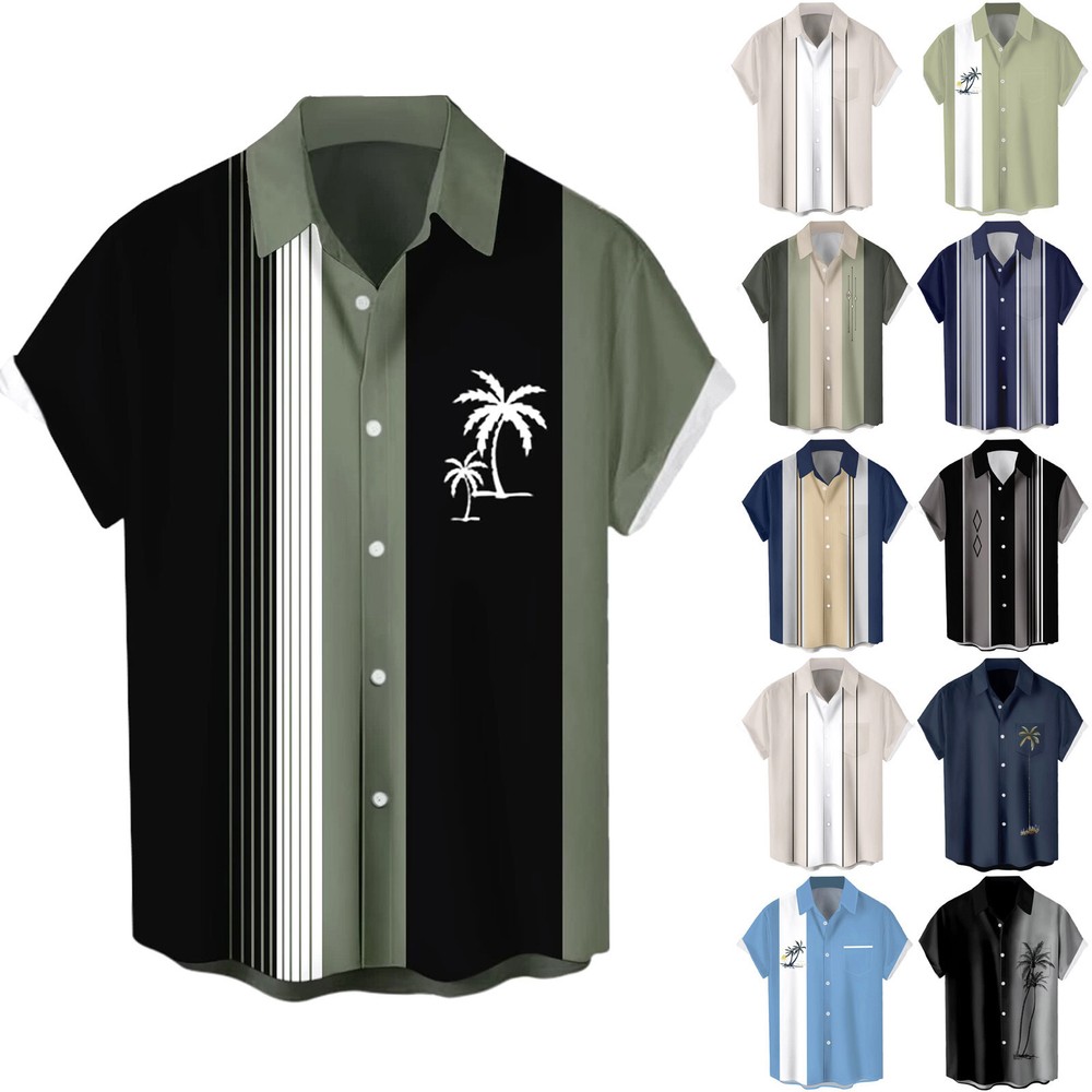 Men Hawaiian Shirt,Vintage Button Down Bowling Shirts Short Sleeve Beach Shirt️