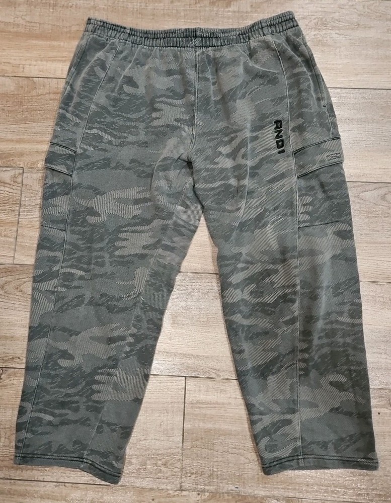 Vintage AND1 Pants Men XL Gray Camo Cargo Y2K Logo Embroidery Sweatpants