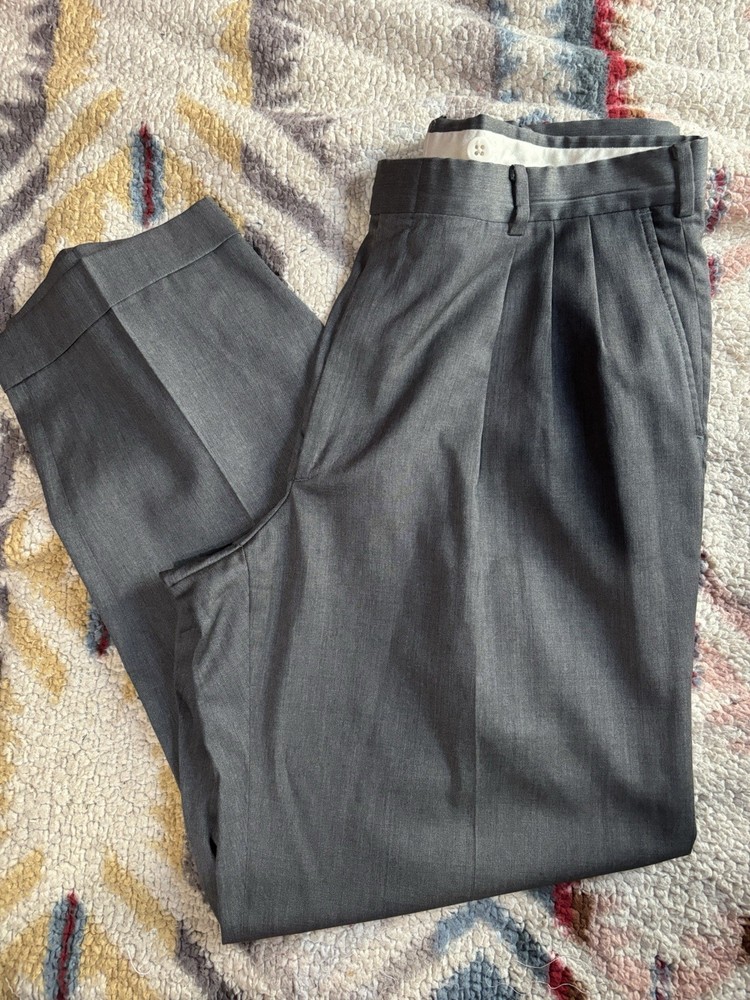 Loro Piana Pants Berlo Mens Size 36x32” Gray Wool Pleated Cuffed  Trouser
