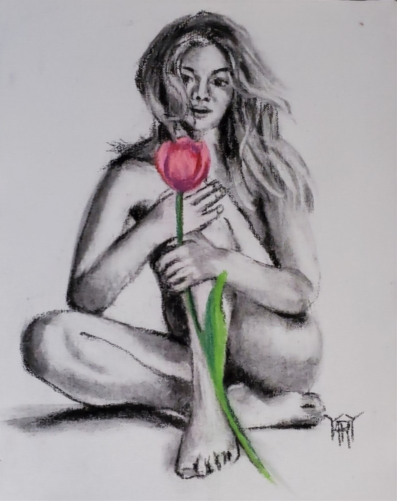 YARY DLUHOS Nude Woman Female Figure Floral Portrait Original Art Oil Painting
