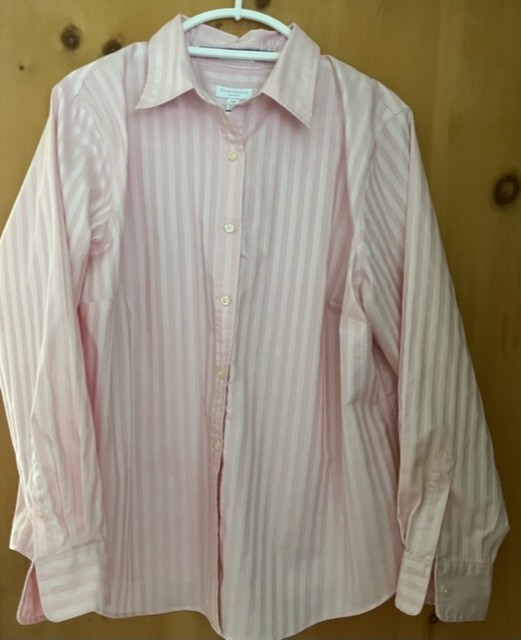 Women's Charter Club Sz 18W Pink Pinstripe Button-Down Cotton Long Sleeve Blouse