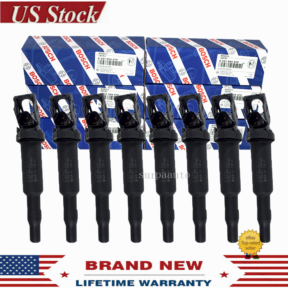 8X OEM BOSCH Ignition Coil Set with Connector Boot for BMW 5 6 7 X5 X6 0221504470