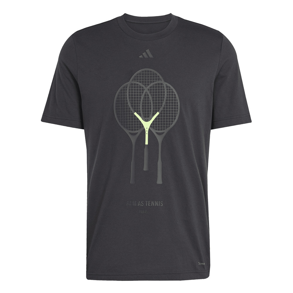 adidas Tennis 3 Rackets Graphic Crew Neck Short Sleeve T-Shirt Mens Black Casual