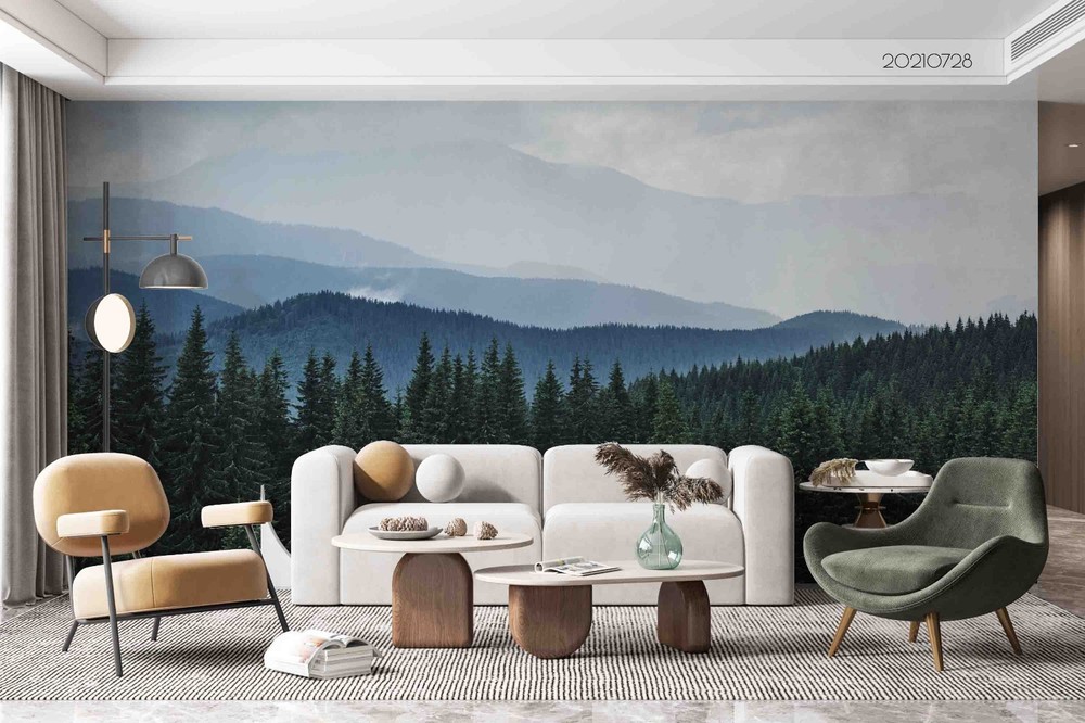 3D Mountains Pine Forest Landscape Wall Murals Wallpaper Murals Wall Sticker