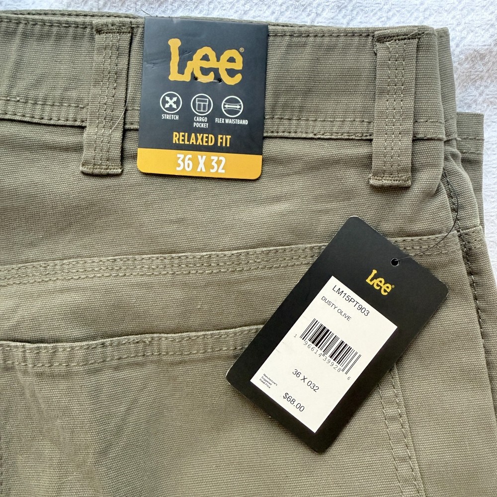 Lee Men's Relaxed Fit Cargo Pants 36x32 Dusty Olive Green Stretch Canvas New NWT