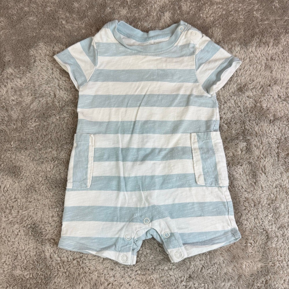 Little Co Lauren Conrad Blue White Stripe Romper Shortalls Baby Boy 6 Months