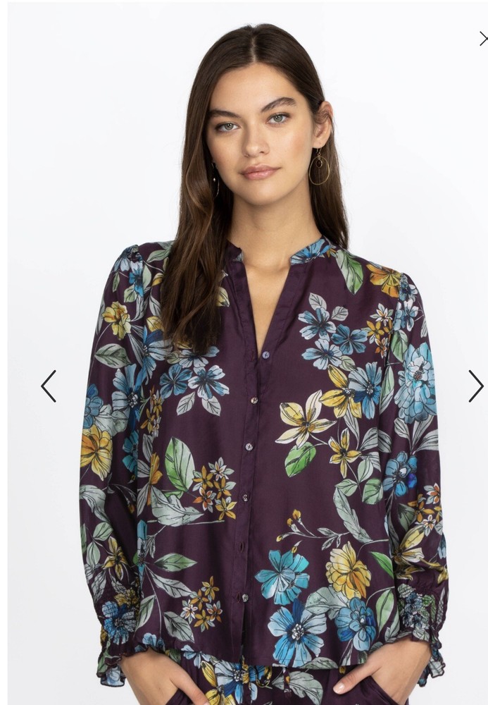 Johnny Was Blouse XS 100% Silk Top Lexi Tamisha LS Button Down Plum Multi $248