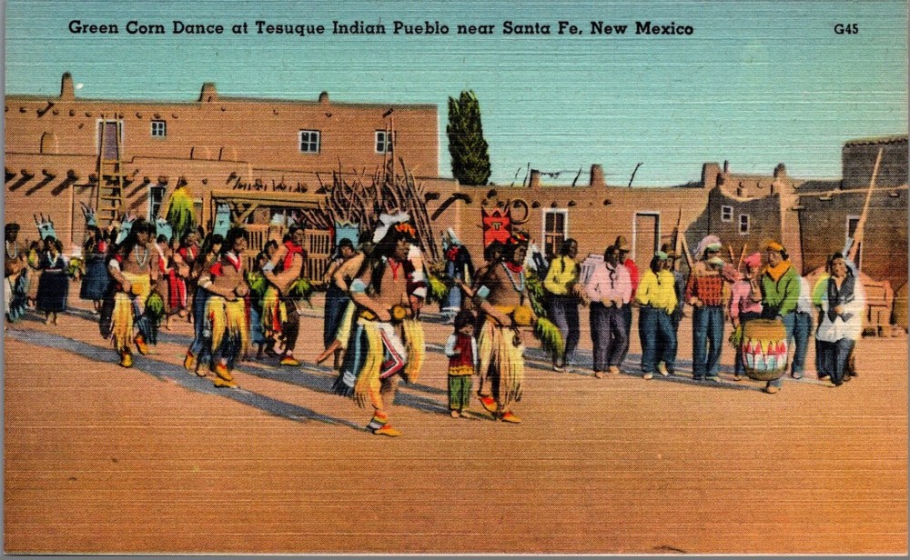 Green Corn Dance Tesuque Pueblo Santa Fe New Mexico Linen Postcard Tichnor