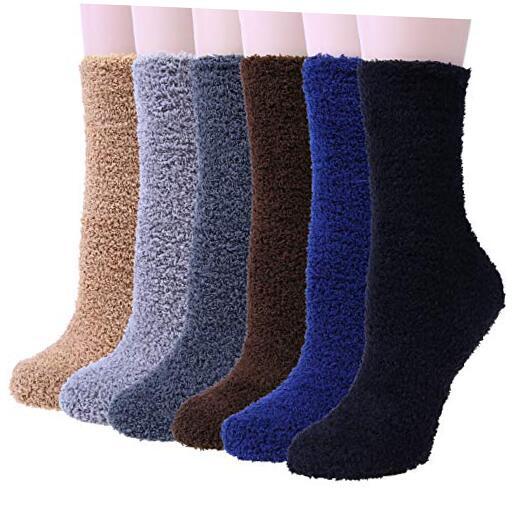6 Pairs Women Fuzzy Fluffy Socks Cozy Medium Black Blue Brown Gray Khaki