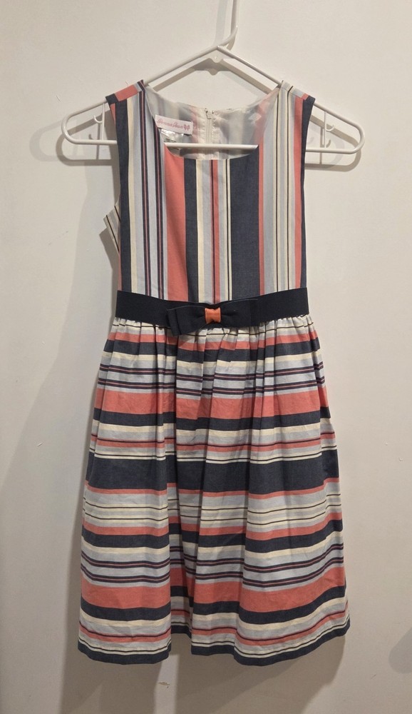 Bonnie Jean Girls sz10 Sleeveless dress Striped with Bow in pink/blue/white