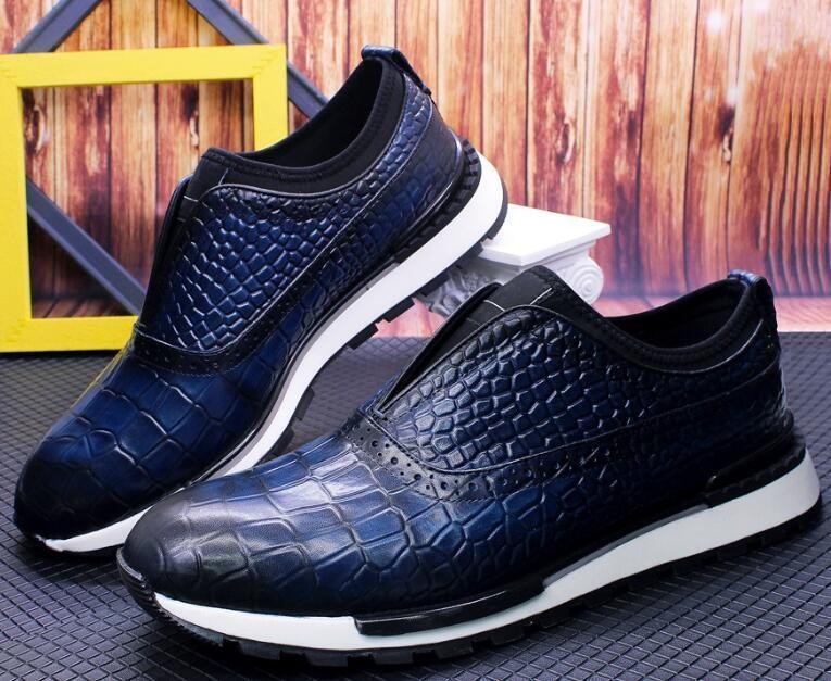 Men's Fashion British Round Toe Textured Leather Shoes Youth Casual Sport Shoes_