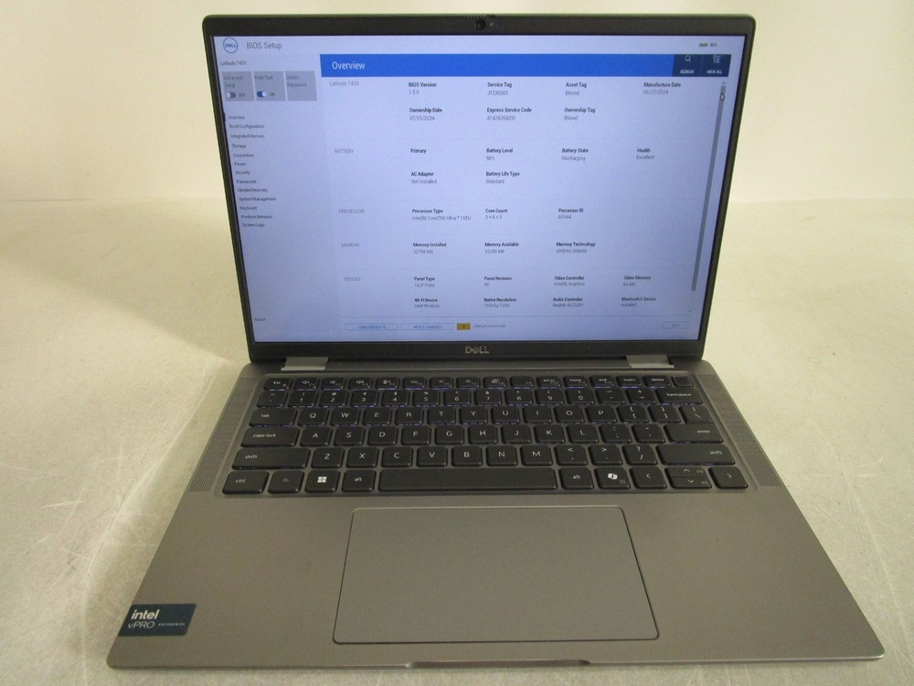 Dell Latitude 7450 Core Ultra 7 165U 32GB RAM 256GB Hard Drive No Power Adapter