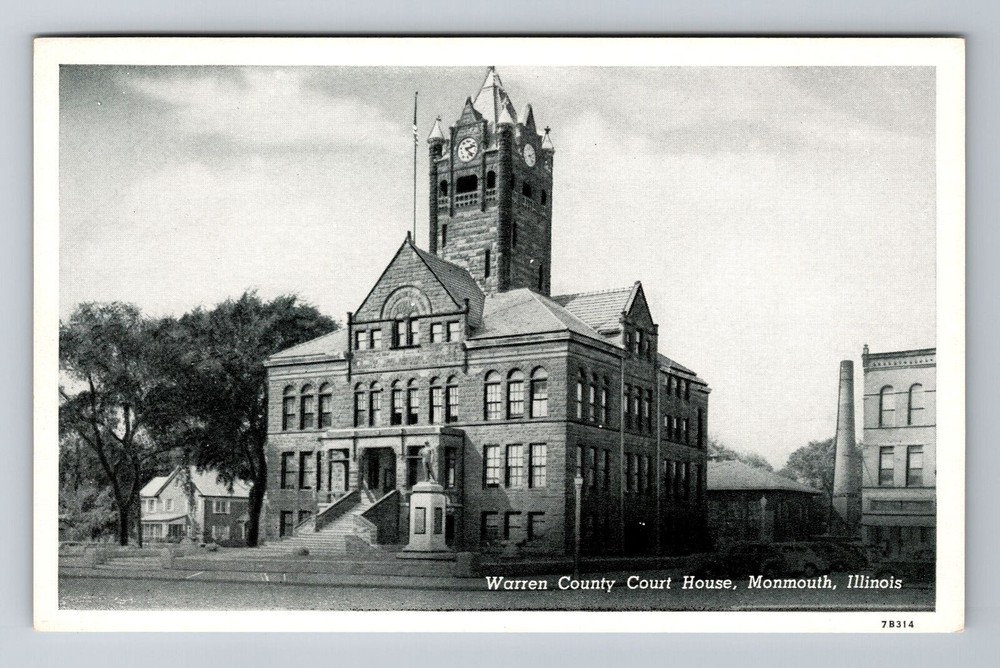 Monmouth IL-Illinois, Warren County Court House, Antique Vintage Postcard