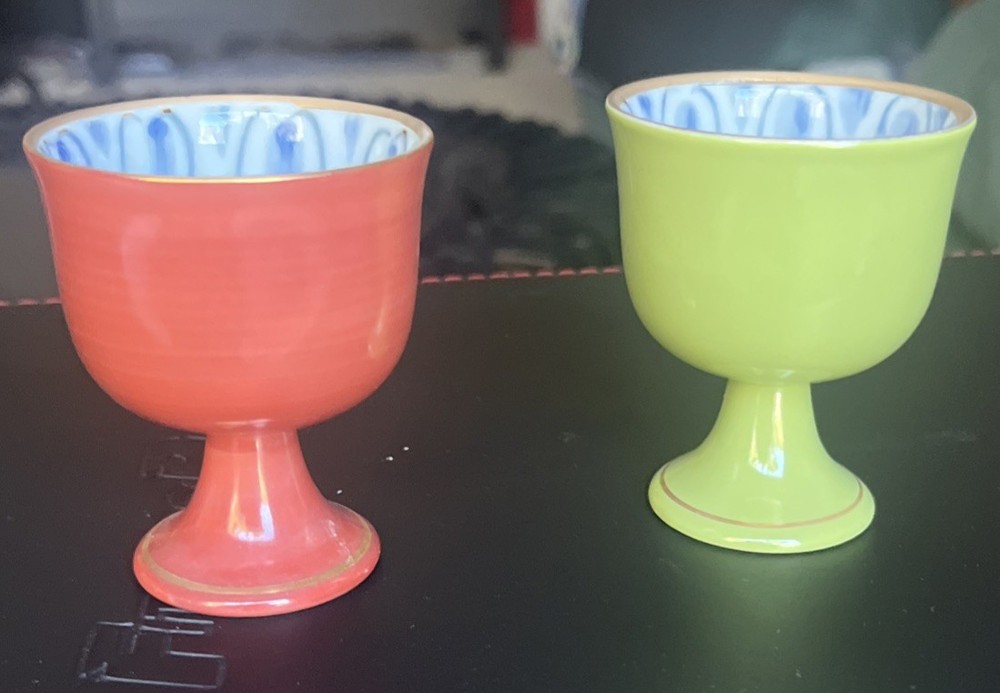 JAPANESE Colorful Porcelain ARITA YAKI Imari Sake Egg Cup Set of 2
