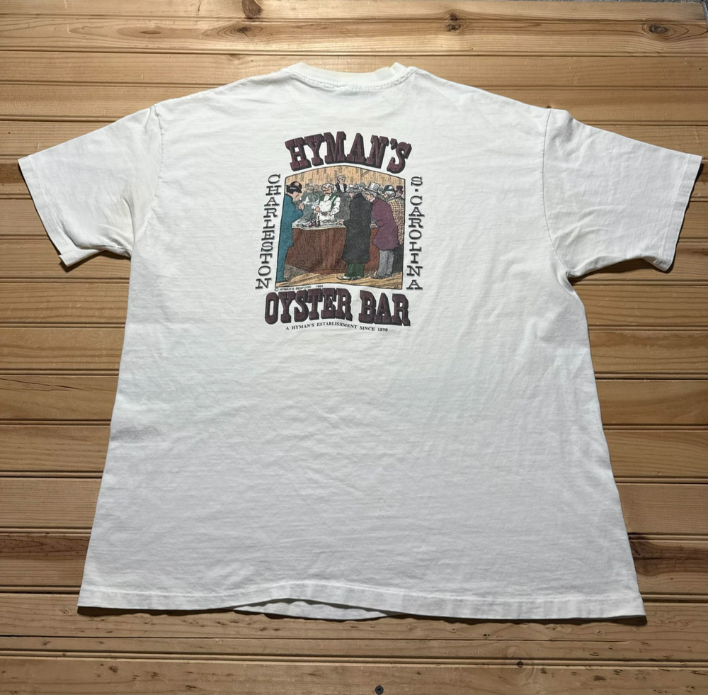 Vintage 90s 1993 Hyman's Seafood Oyster Bar Charleston SC Souvenir Shirt Size XL