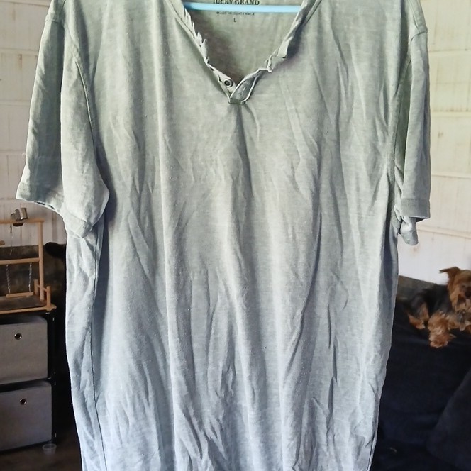 Lucky Brand Venice Burnout Gray Henley Short Sleeve Lightweight Men's T-Shirt L