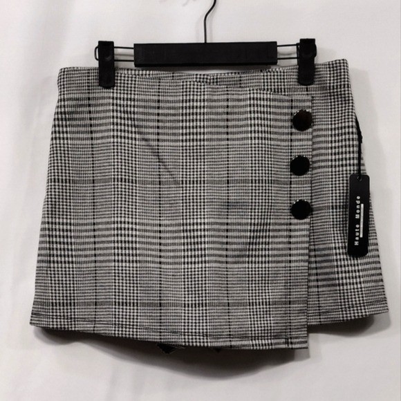 NWT Haute Monde Black White Plaid Mini Skort Women Retro 90s Office Career