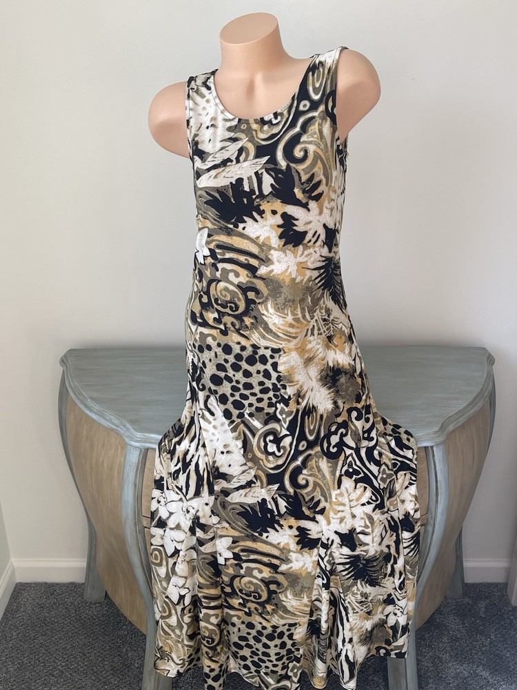 ATTITUDE BY RENEE SLEEVELESS MAXI DRESS Size S Small Animal Palm Tropical Wild