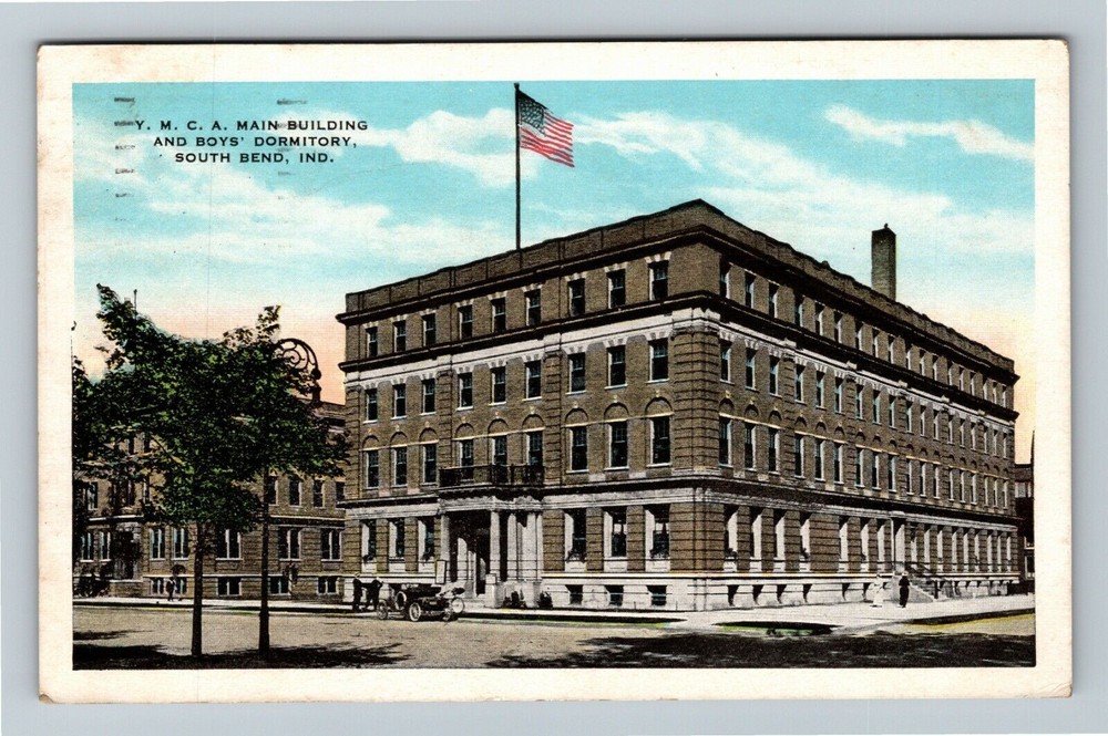 South Bend IN-Indiana, Y.M.C.A. Main Building Period Car, c1928 Vintage Postcard