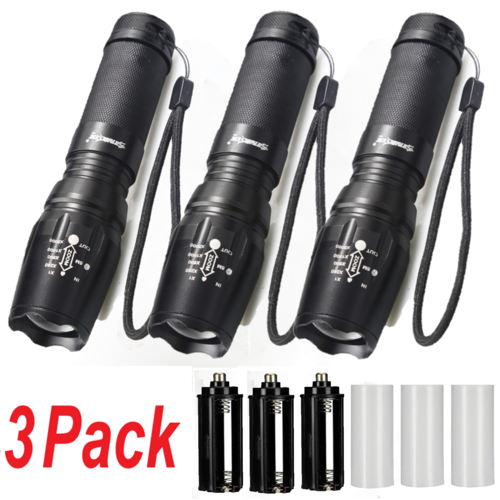 3Pcs Handheld Super Bright LED Flashlight LED Flashlights Torch Waterproof Zoom