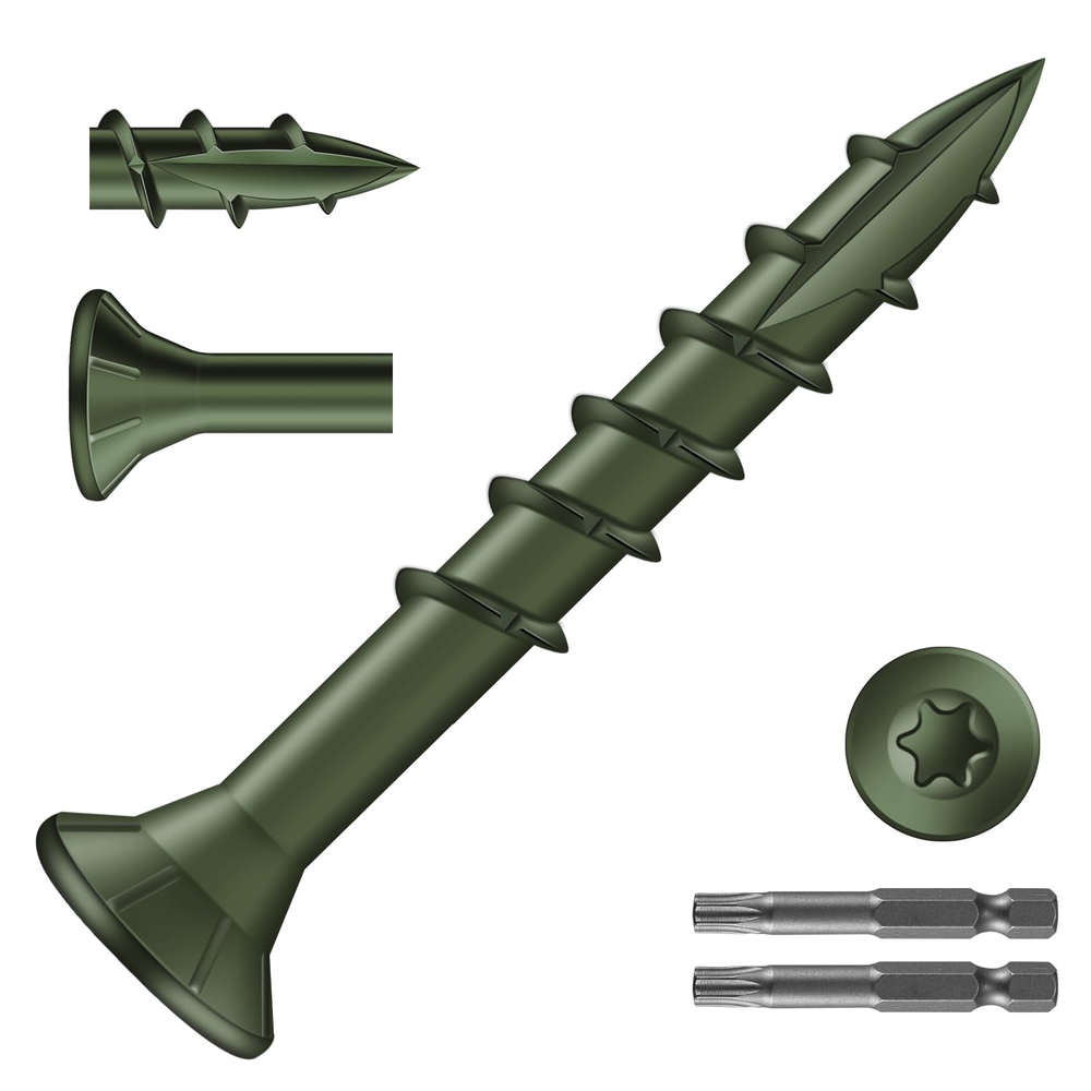 8x1-1/4 Inch Deck Screws (1596Pcs) 8LB Exterior Wood Screws Carbon Steel Green Coated