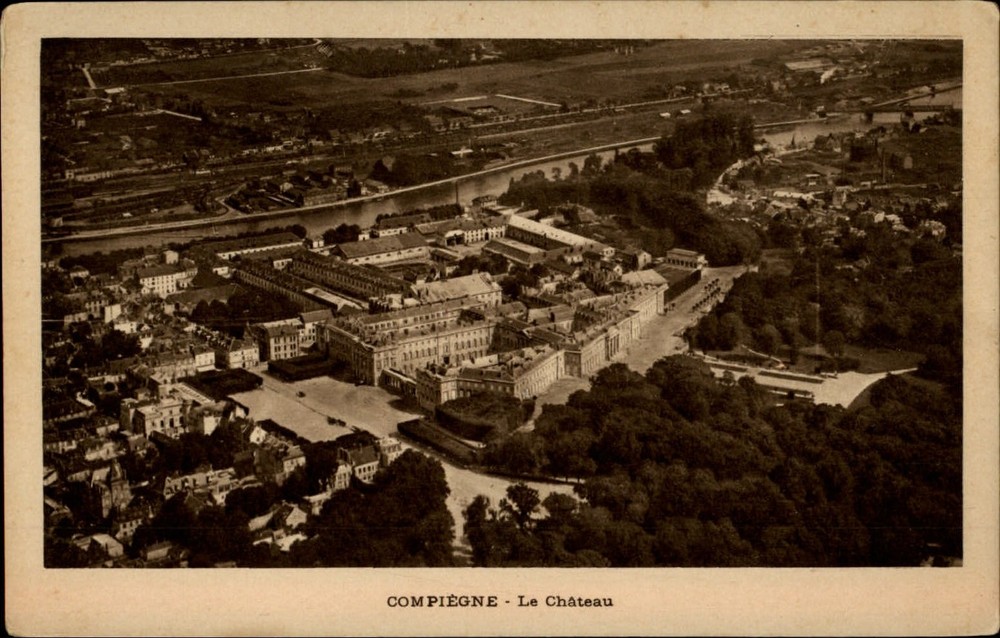 Aerial Chateau Compiegne Picardy France vintage postcard s187