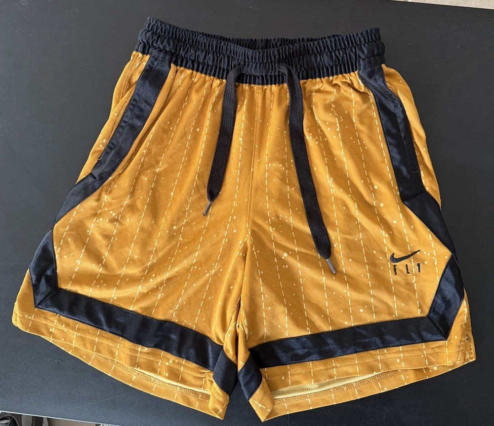 Nike Women's Dri-FIT Fly Crossover Basketball Shorts XS Black Yellow Gold