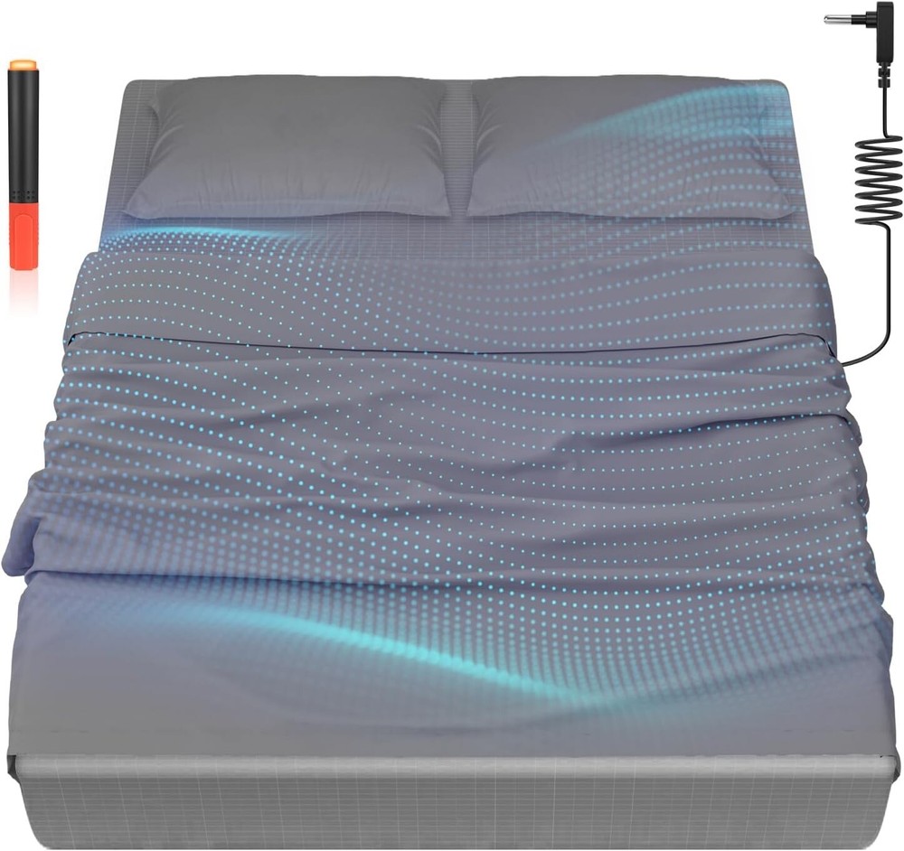 Gray, Cal King, Grounding Fitted Sheet + Cord, 95% Cotton + 5% Silver, 73x84x15