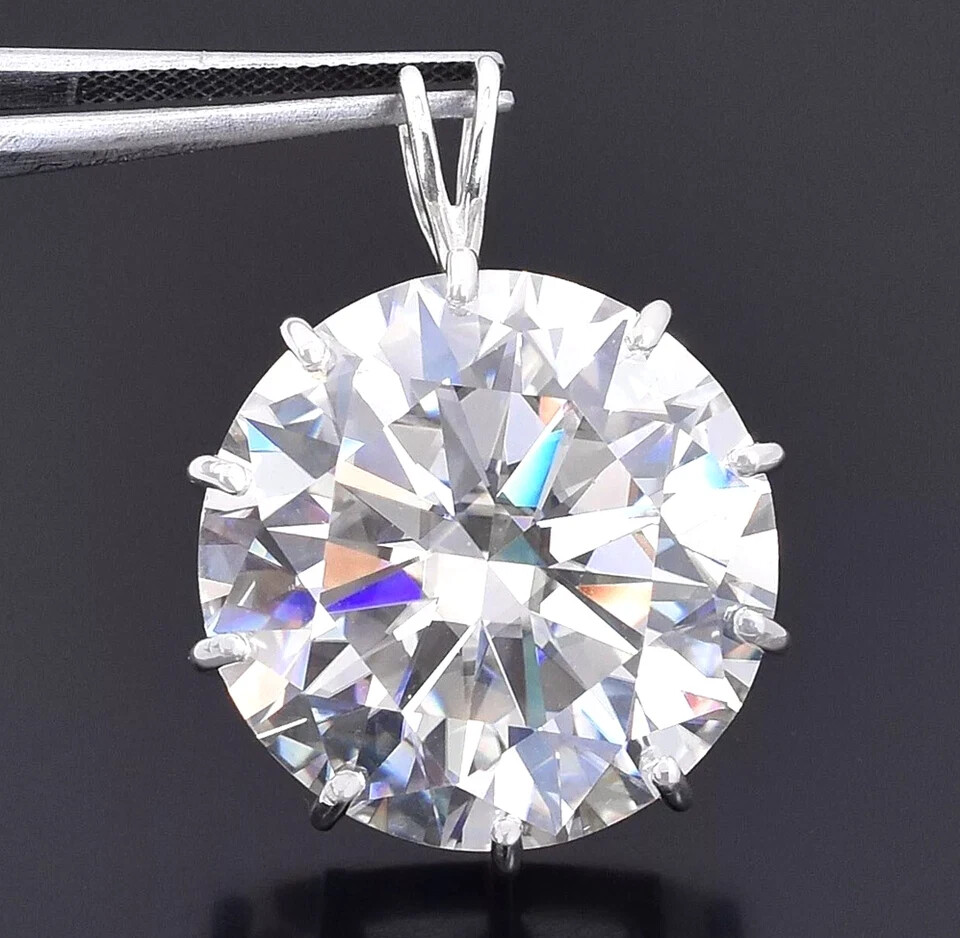 RARE 30 Ct Certified Off White Treated Diamond Solitaire Pendant in 925 Silver