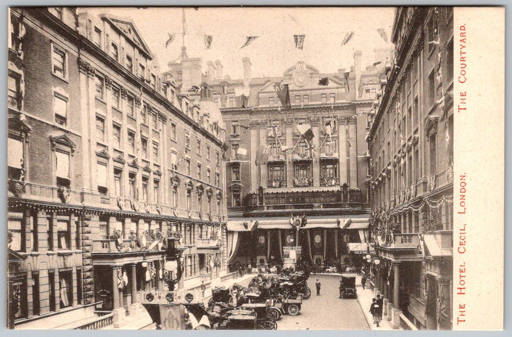 Antique Postcard 's Historic Hotel Cecil Courtyard London, Uk 1910s