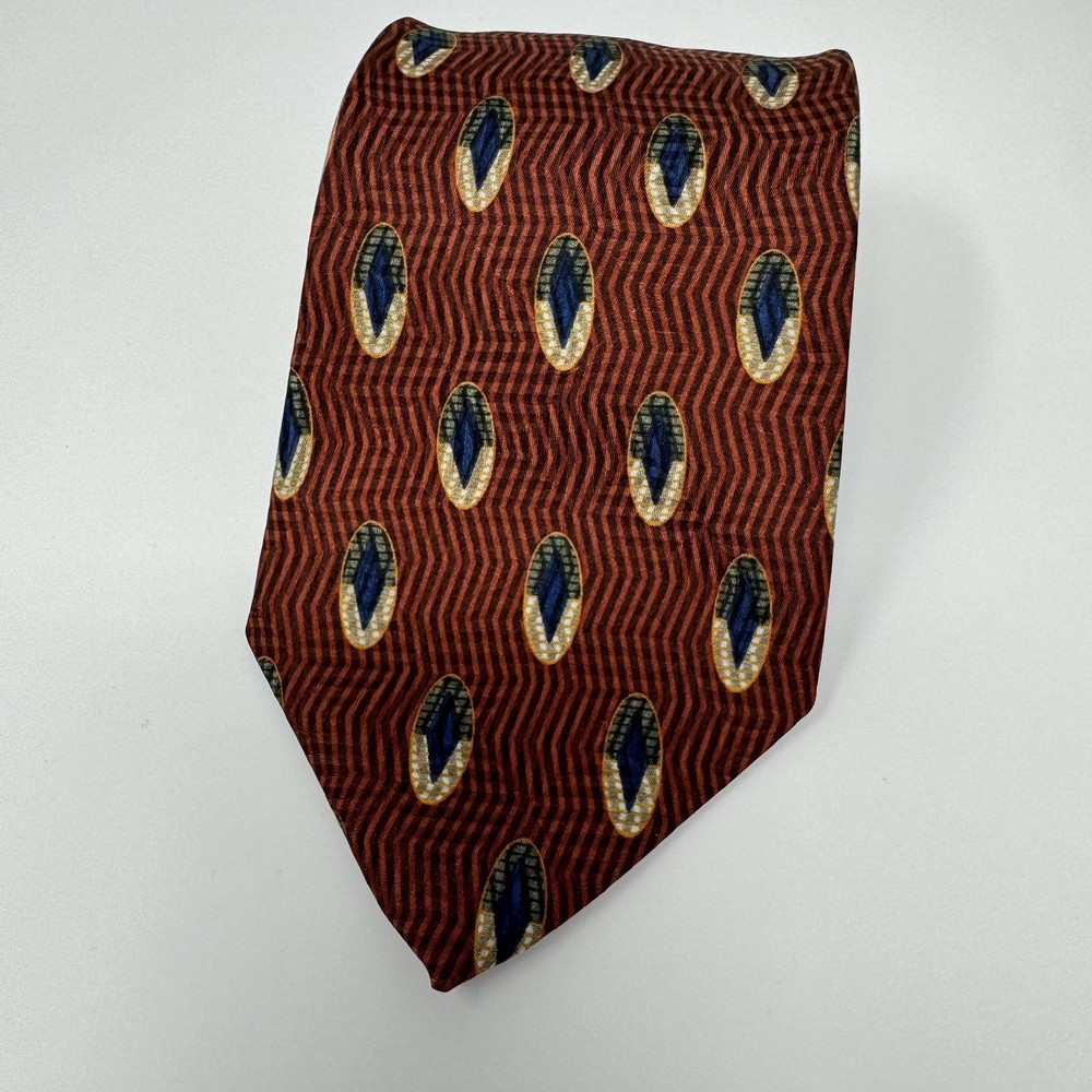 Graham & Lockwood Tie Mens One Size Brown Silk Geometric Woven Necktie Classic