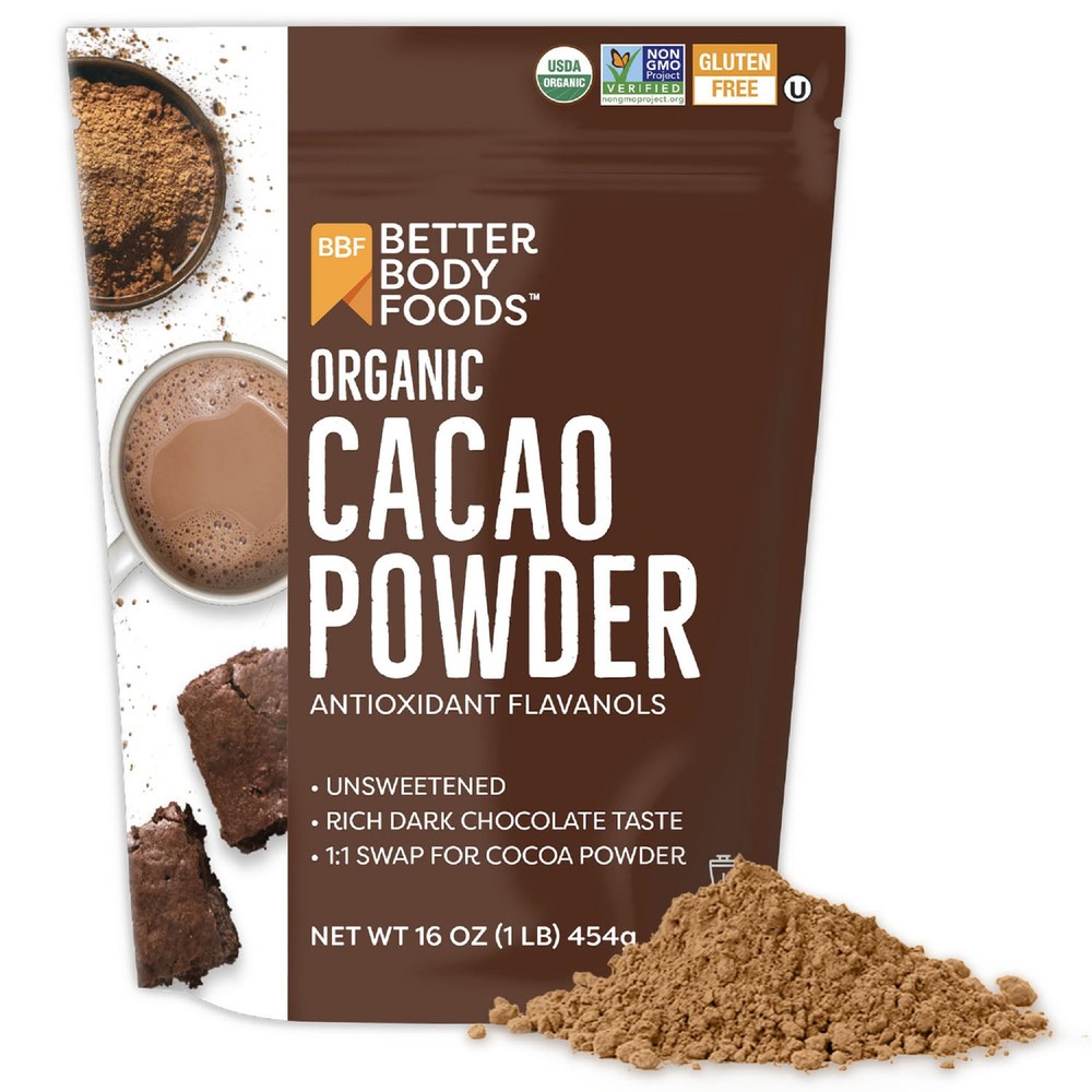 BetterBody Foods Organic Cacao Powder, Rich Chocolate Flavor, Non-GMO, Gluten...