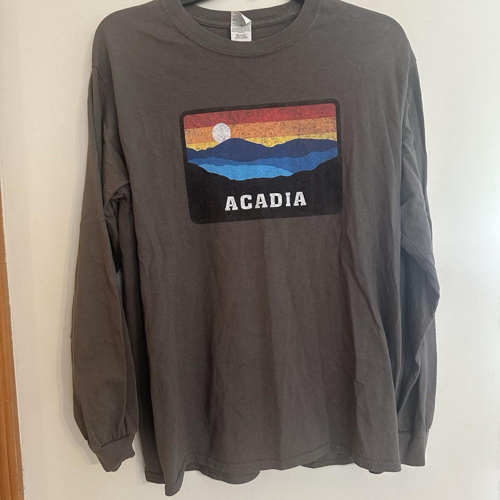 Gildan Ultra Cotton Acadia National Park Unisex M Grey Long Sleeve Graphic Tee-image