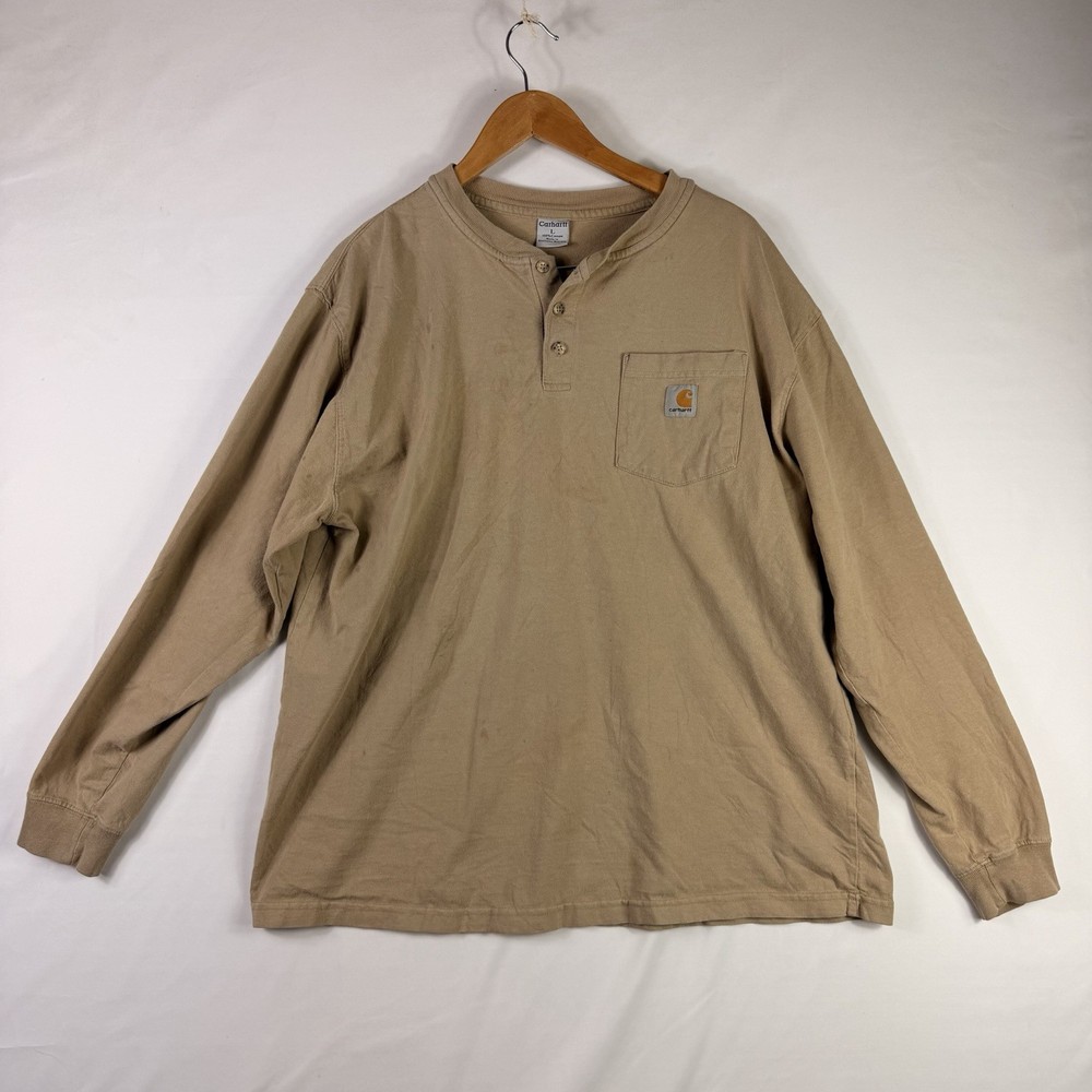 Carhartt Men's Loose Fit 100% Cotton Pocket Henley T-Shirt Large Beige K84