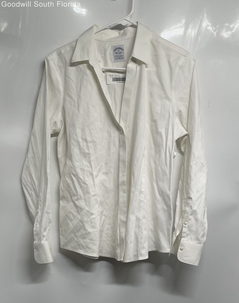 Brooks Brothers Womens White Long Sleeve Collared Button-Up Shirt Size 14P
