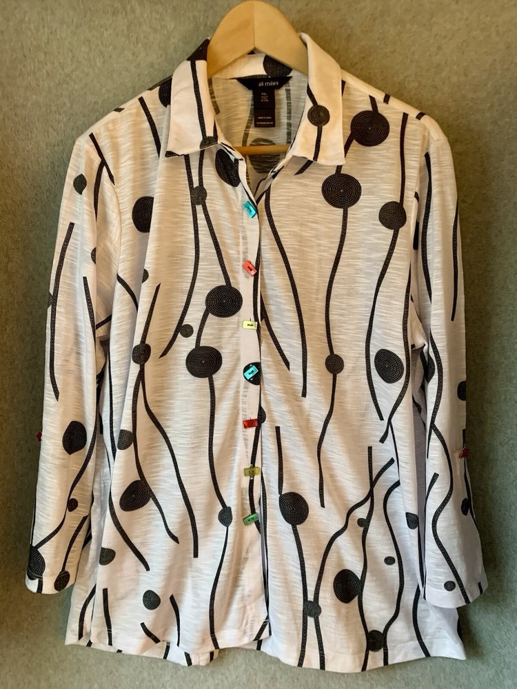 Ali Miles Womens Knit Button Front Top Sz PXL Art to Wear Toggle Button Abstract