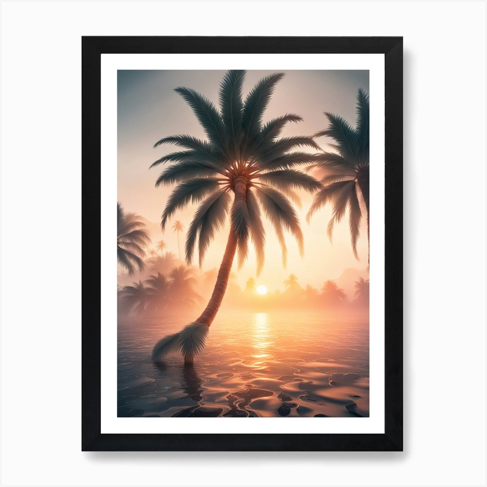 Sunset Palm Trees 1 Art Print Framed Wall Art Poster Canvas Print Picture