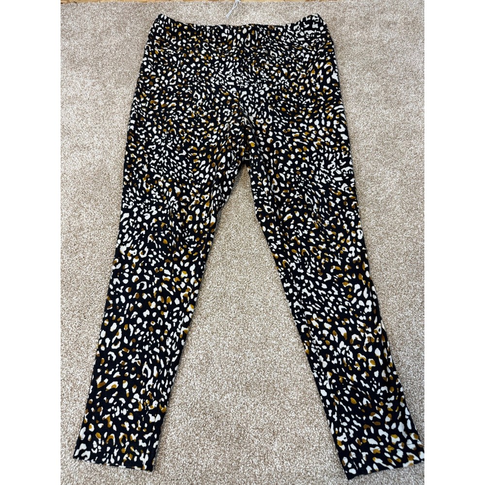 Terra & Sky Womens 1X 16W-18W Animal Print Leggings Black Tan High Rise Leopard