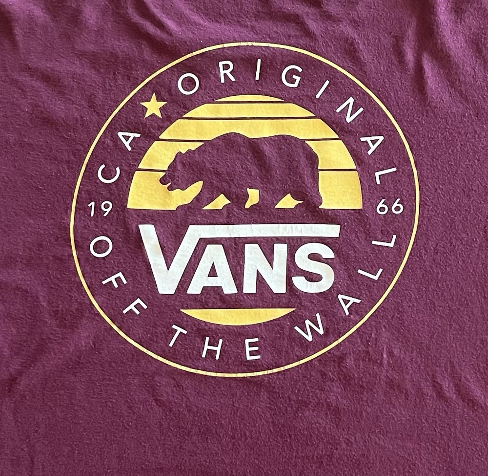 VANS Men's L Burgundy Crew Neck Short Sleeve Cotton Graphic Logo T-Shirt