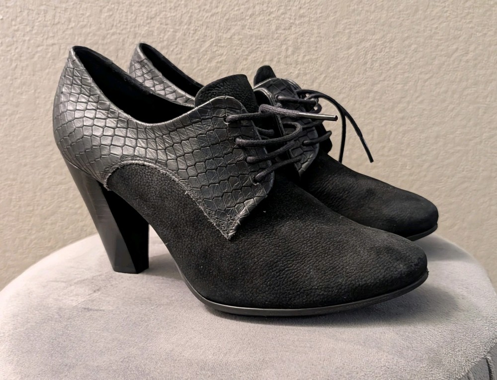 ECCO Women's Pump Heels Shoes Size EU 40 US 9-9.5 Suede Black Snake Print